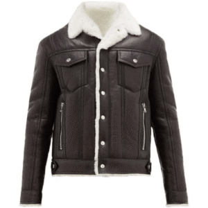 Stylish and Essential Men Shearling Leather Jacket in Brown – Real Leather Outerwear for Winter