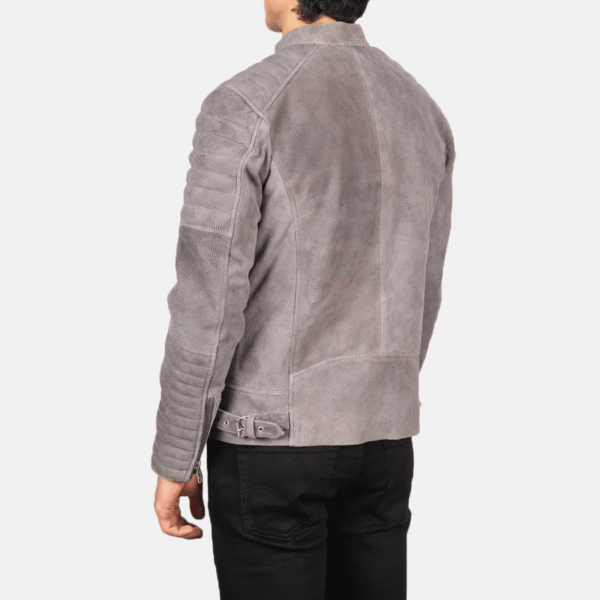 Stylish Grey Suede Biker Jacket for Men - Image 3