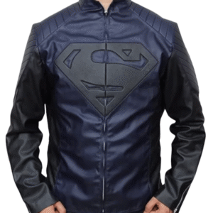 Superman Smallville blue jacket in faux leather with zippered front and round collar