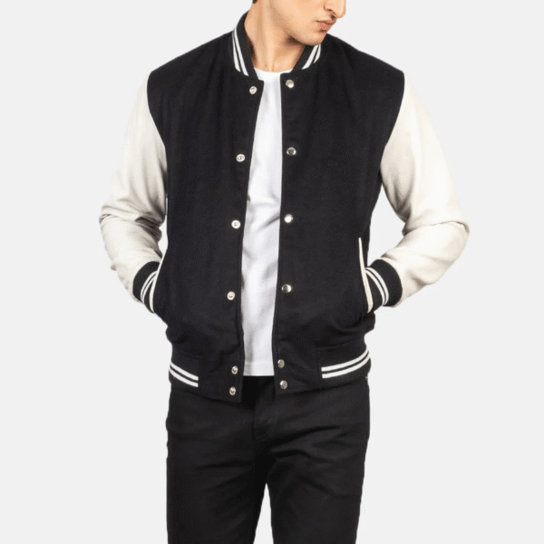 Vaxton Legacy Premium Black and White Varsity Jacket with Sheepskin Leather Sleeves and Wool Torso