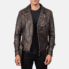 Vincent brown leather biker jacket with six air vents and zipper closure