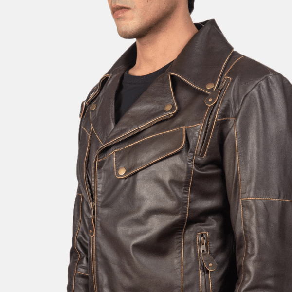 Vincent Brown Leather Biker Jacket - Image 5