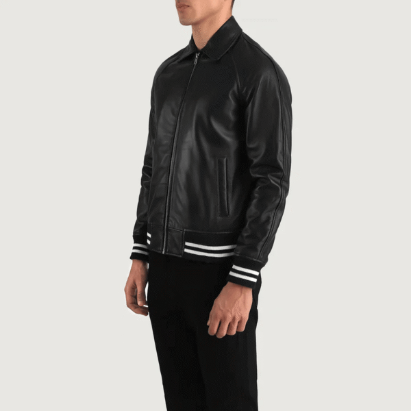 Walton Black Leather Varsity Jacket - Image 3