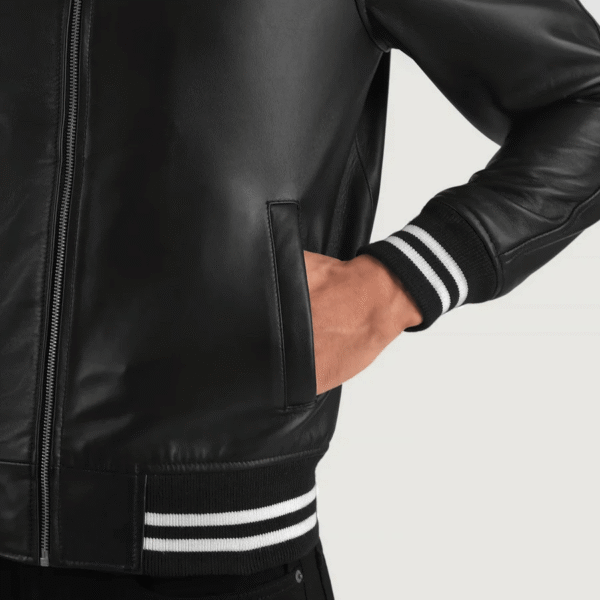 Walton Black Leather Varsity Jacket - Image 4