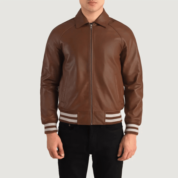 Walton Brown Leather Varsity Jacket - Image 3
