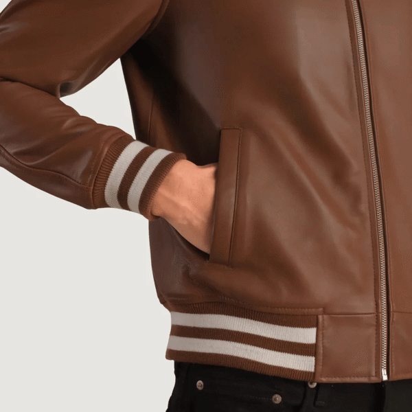Walton Brown Leather Varsity Jacket - Image 5