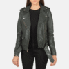 Alison Green Biker Leather Jacket women’s Alison green biker leather jacket with notch collar, belt, and zippered pockets