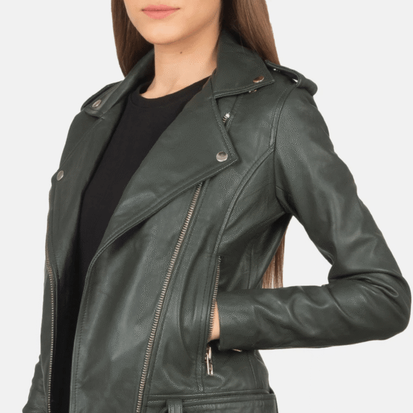 Alison Green Biker Leather Jacket - Image 2