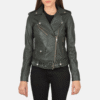Alison Green Biker Leather Jacket (4) Women Green Biker Leather Jacket