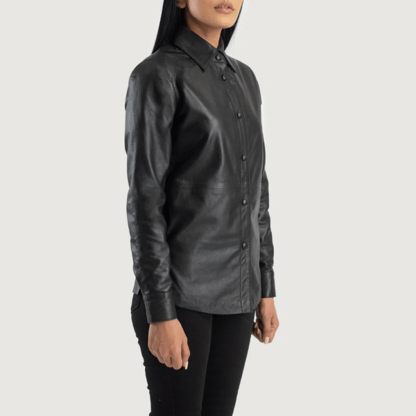 Black Leather Shirt Jacket - Image 2