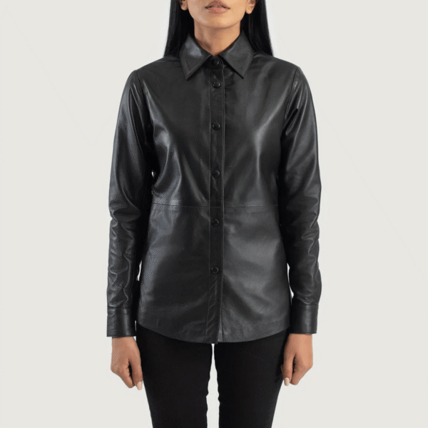Black Leather Shirt Jacket - Image 3