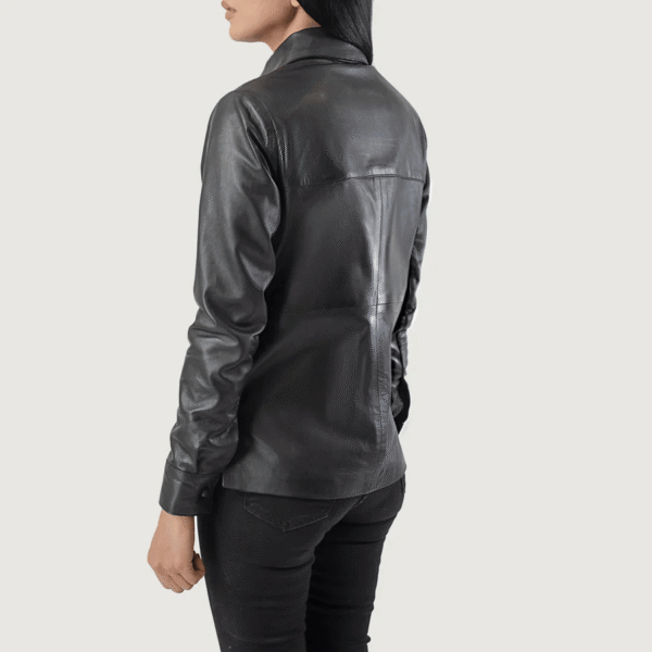 Black Leather Shirt Jacket - Image 5