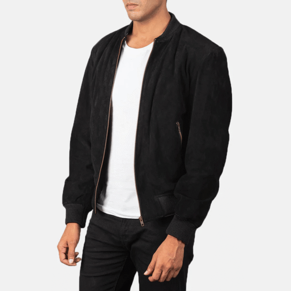 Black Suede Bomber Jacket - Image 2