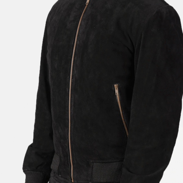 Black Suede Bomber Jacket - Image 4