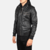Bravado Black Hooded Leather Bomber Jacket Black Hooded Leather Bomber Jacket