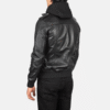 Bravado Black Hooded Leather Bomber Jacket (4) Black Hooded Leather Bomber Jacket