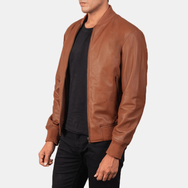 Brown leather bomber jacket - Image 2
