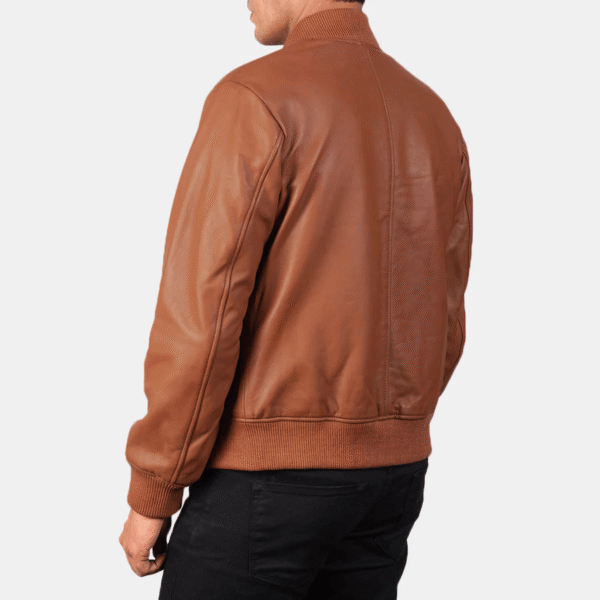 Brown leather bomber jacket - Image 4
