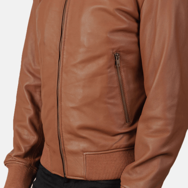 Brown leather bomber jacket - Image 5
