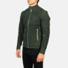 Men’s Green Suede Biker Jacket – Quilted Slim Fit Design