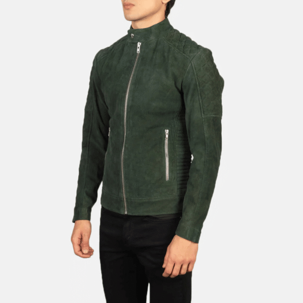 Fernando Men’s Green Suede Biker Jacket – Quilted Slim Fit Design - Image 3