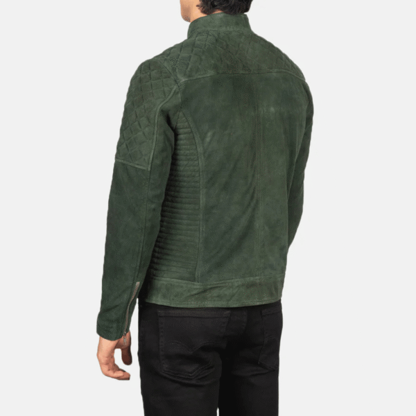 Fernando Men’s Green Suede Biker Jacket – Quilted Slim Fit Design - Image 4
