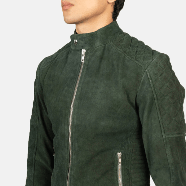 Fernando Men’s Green Suede Biker Jacket – Quilted Slim Fit Design - Image 5