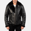 B-3 Aviator Jacket – Black Leather Bomber with Shearling Lining