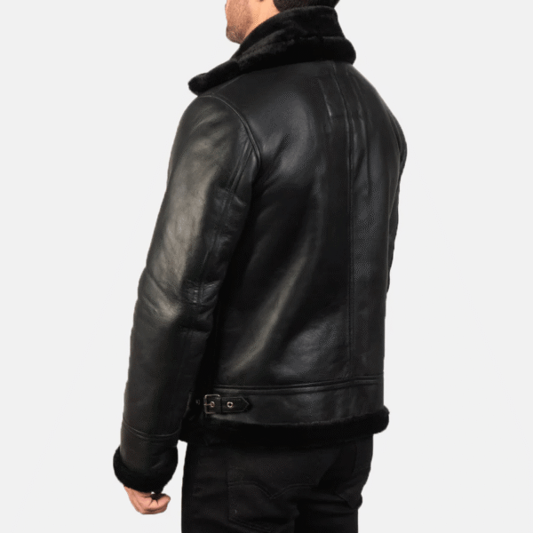 Francis B-3 Aviator Jacket – Black Leather Bomber with Shearling Lining - Image 4
