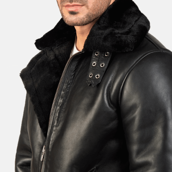 Francis B-3 Aviator Jacket – Black Leather Bomber with Shearling Lining - Image 5
