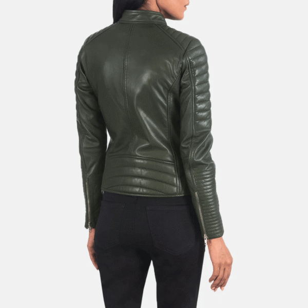 Quilted Green Leather Biker Jacket - Image 5