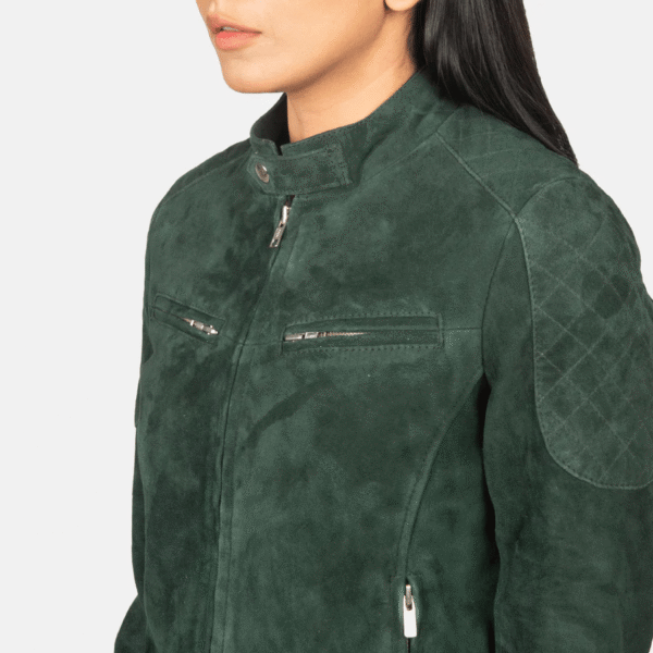 Women's Green Suede Bomber Jacket - Image 4