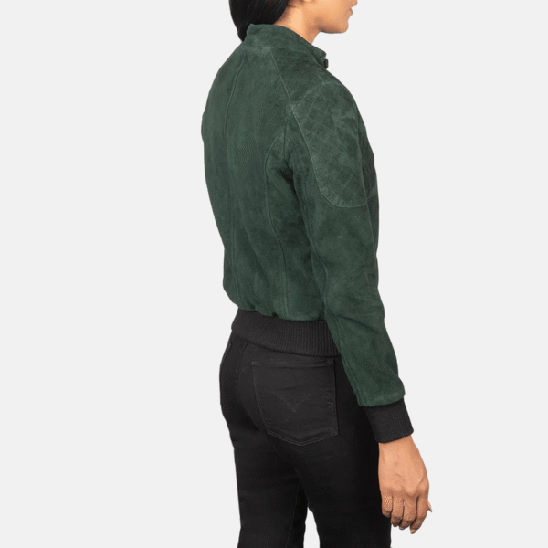 Women's Green Suede Bomber Jacket - Image 5