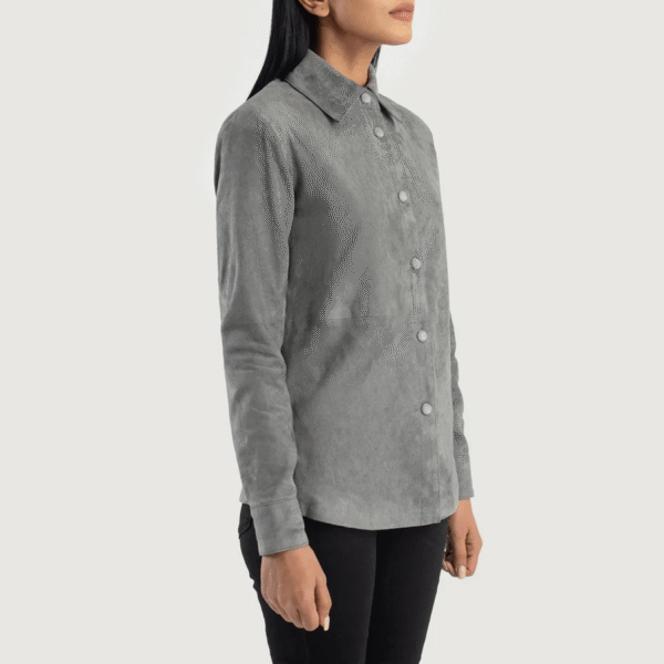 Grey Suede Leather Shirt Jacket - Image 3