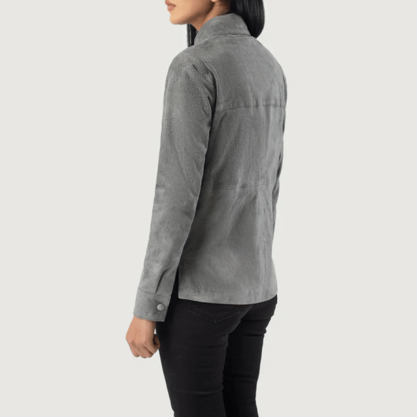 Grey Suede Leather Shirt Jacket - Image 5