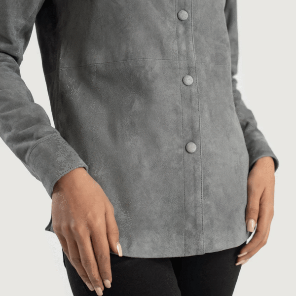 Grey Suede Leather Shirt Jacket - Image 6
