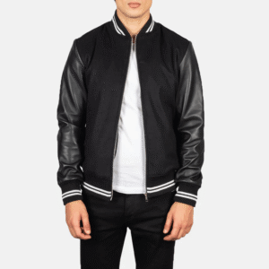 Harrison Black Hybrid Varsity Jacket front view