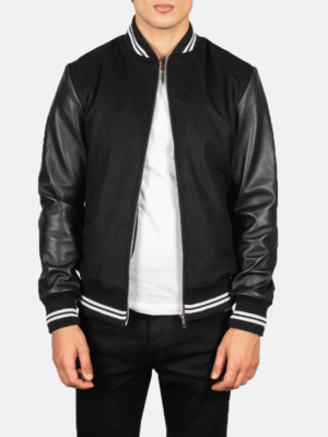 Harrison Black Hybrid Varsity Jacket front view