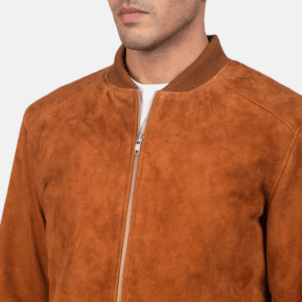 Men’s Brown Suede Bomber Jacket – Blain Classic Casual Outerwear - Image 4