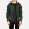 Men’s Green Hooded Suede Bomber Jacket – Nintenzo Classic Outerwear Men’s Green Hooded Suede Bomber Jacket – Nintenzo Classic Outerwear Front View