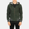 Men’s Green Hooded Suede Bomber Jacket – Nintenzo Classic Outerwear (3) Men’s Green Hooded Suede Bomber Jacket – Classic Outerwear