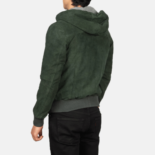 Men’s Green Hooded Suede Bomber Jacket – Nintenzo Classic Outerwear - Image 4