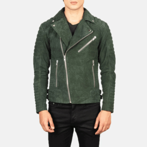 Men's Green Suede Biker Jacket – Slim Fit Motorcycle Leather Style