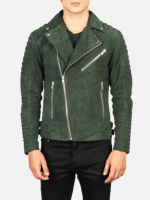 Men's Green Suede Biker Jacket – Slim Fit Motorcycle Leather Style
