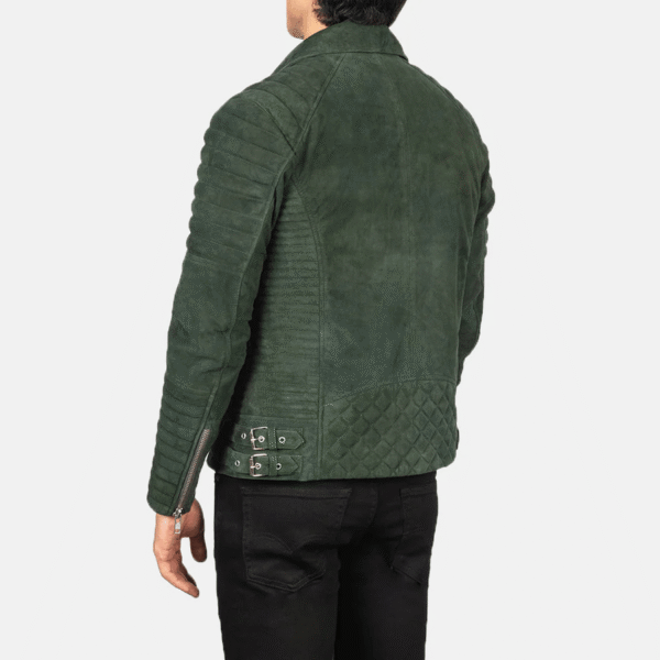Men's Green Suede Biker Jacket – Slim Fit Motorcycle Style - Image 4