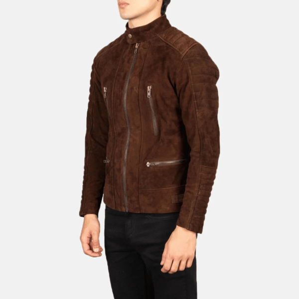 Men's Mocha Suede Biker Jacket with Adjustable Waist - Image 2