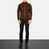 Men's Mocha Suede Biker Jacket with Adjustable Waist (3) Men's Suede Biker Jacket with Adjustable Waist