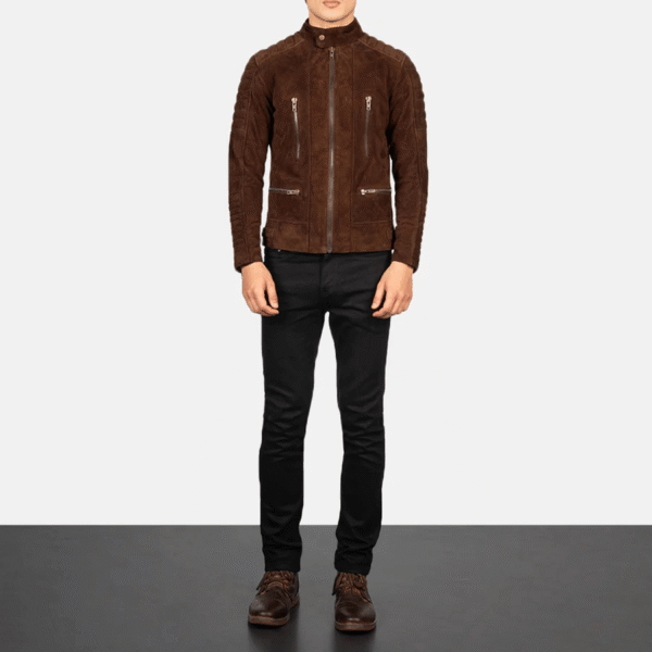 Men's Mocha Suede Biker Jacket with Adjustable Waist - Image 3