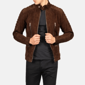 Men's Mocha Suede Biker Jacket with Adjustable Waist Straps