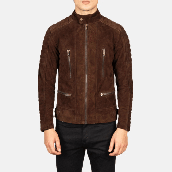 Men's Mocha Suede Biker Jacket with Adjustable Waist - Image 4